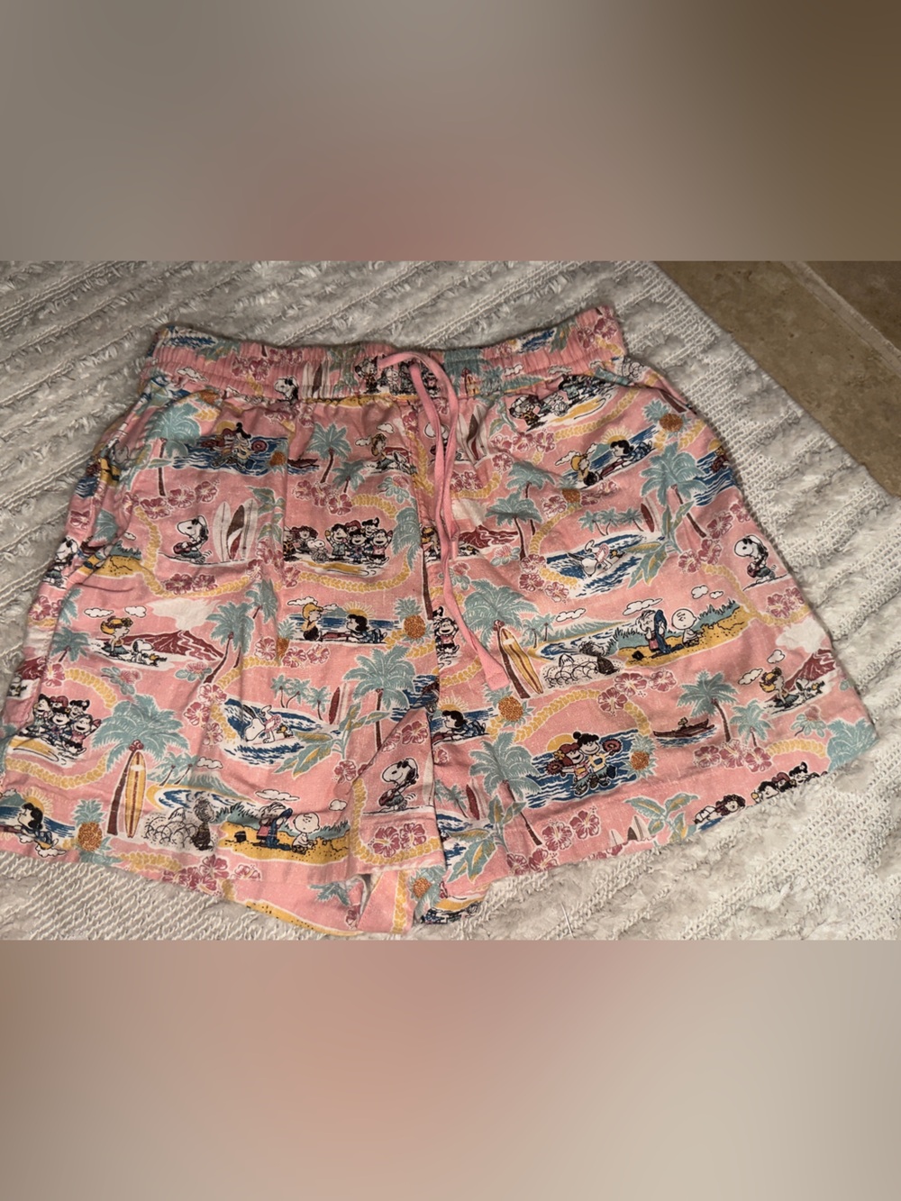 Uniqlo Pink Tropical Peanuts Print Drawstring Athletic Shorts